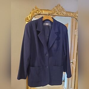 Vintage Liz Navy Blue Women's Wool Blazer